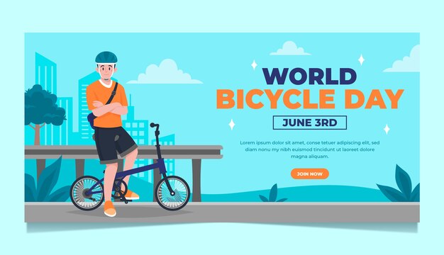 Flat world bicycle day horizontal banner template