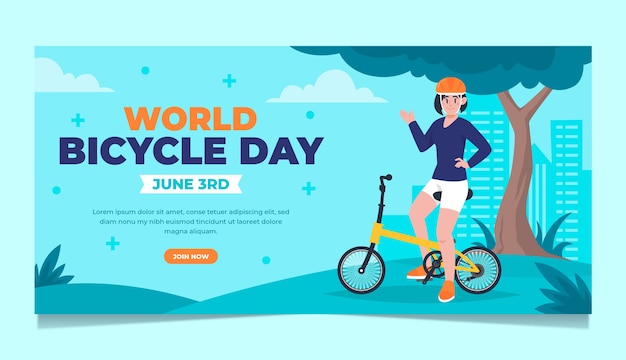 Modello di banner orizzontale per la giornata mondiale della bicicletta piatta