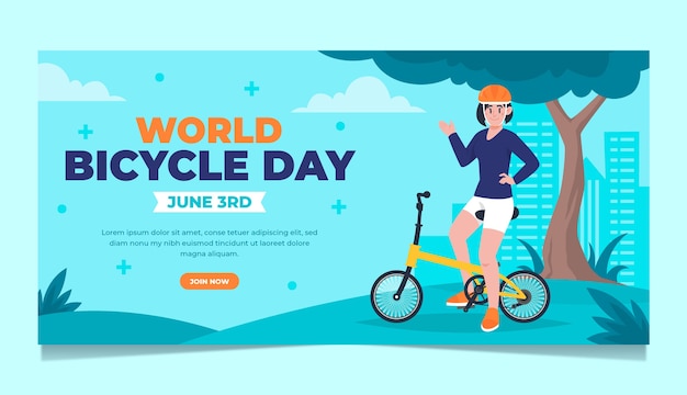 Flat world bicycle day horizontal banner template