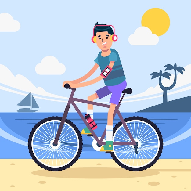 Flat world bicycle day illustration