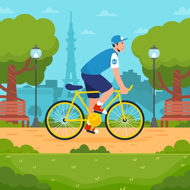Flat world bicycle day illustration