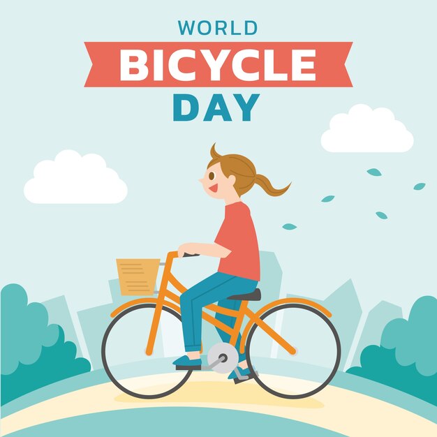 Flat world bicycle day illustration