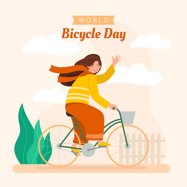 Flat world bicycle day illustration