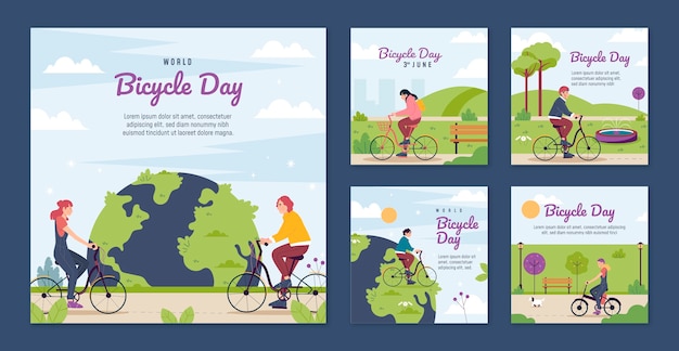 Плоский всемирный день велосипеда в instagram