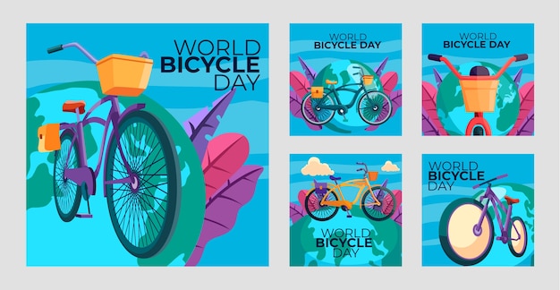 Flat world bicycle day instagram posts collection