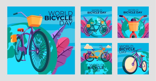 Flat world bicycle day instagram posts collection