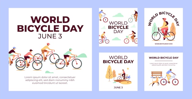 Flat world bicycle day instagram posts collection