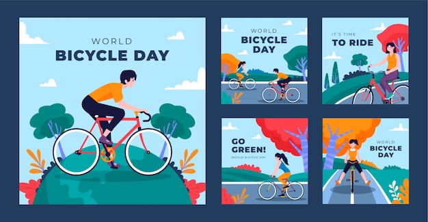 Плоский всемирный день велосипеда в instagram