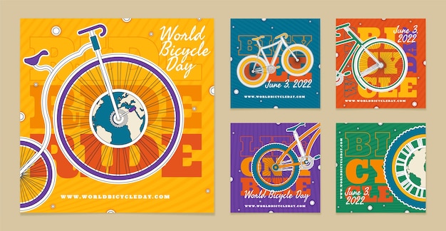 Collezione di post instagram per la giornata mondiale della bicicletta piatta