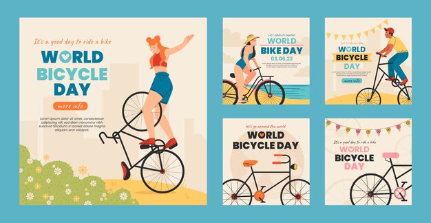 Collezione di post instagram per la giornata mondiale della bicicletta piatta