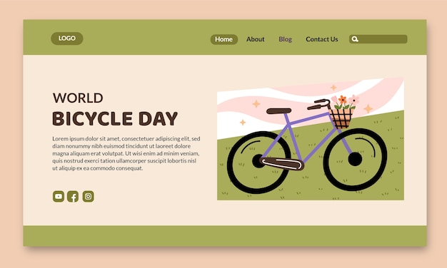 Free vector flat world bicycle day landing page template