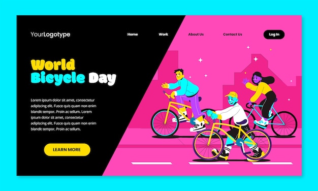 Free vector flat world bicycle day landing page template