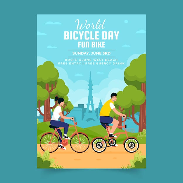 Free vector flat world bicycle day poster template