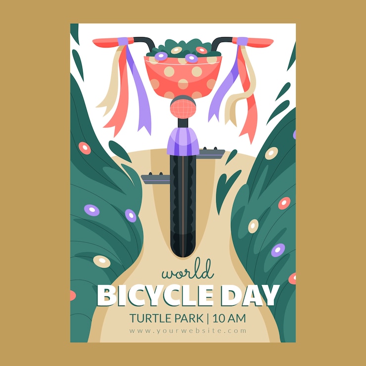 Free Vector flat world bicycle day poster template