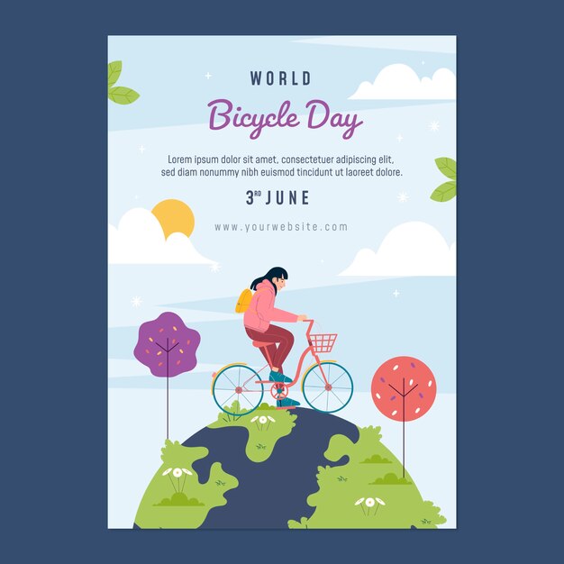 Flat world bicycle day poster template