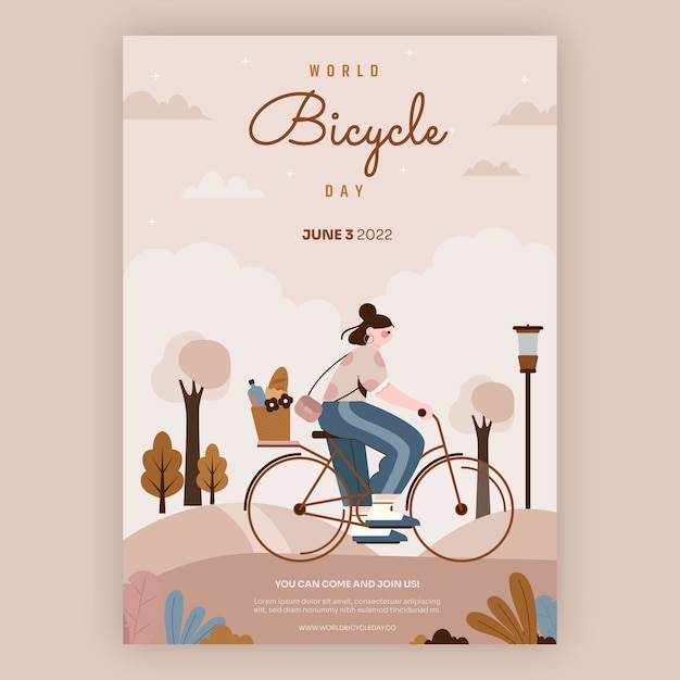 Flat world bicycle day vertical flyer template