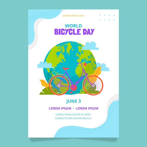 Free vector flat world bicycle day vertical flyer template