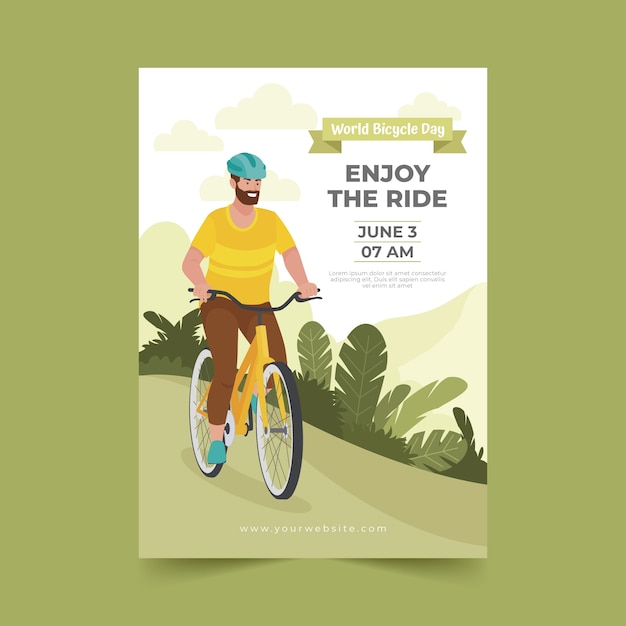 Free vector flat world bicycle day vertical poster template