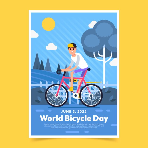 Modello di poster verticale per la giornata mondiale della bicicletta piatta