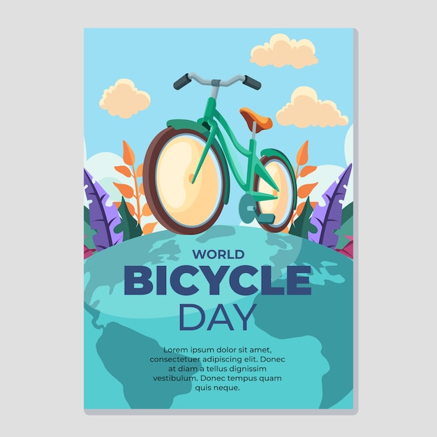 Flat world bicycle day vertical poster template