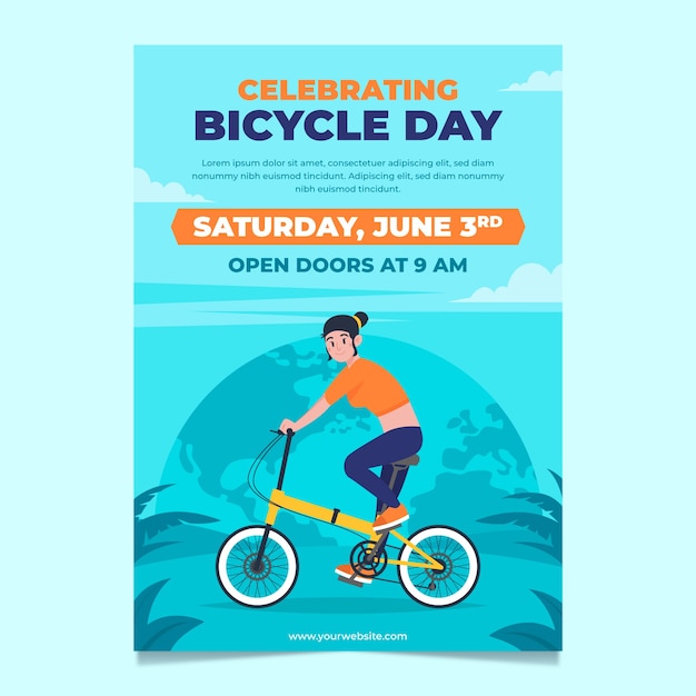 Flat world bicycle day vertical poster template