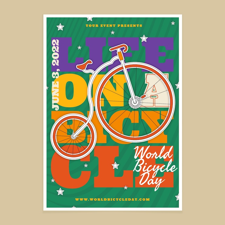 Free Vector flat world bicycle day vertical poster template