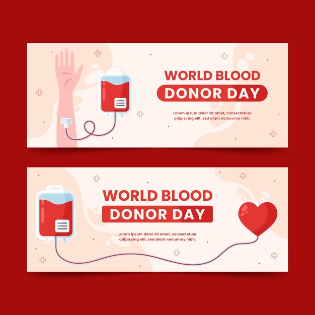 평면 세계 헌혈자의 날 배너 세트