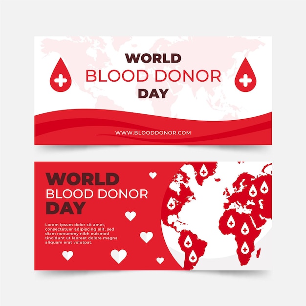 Flat world blood donor day banners set