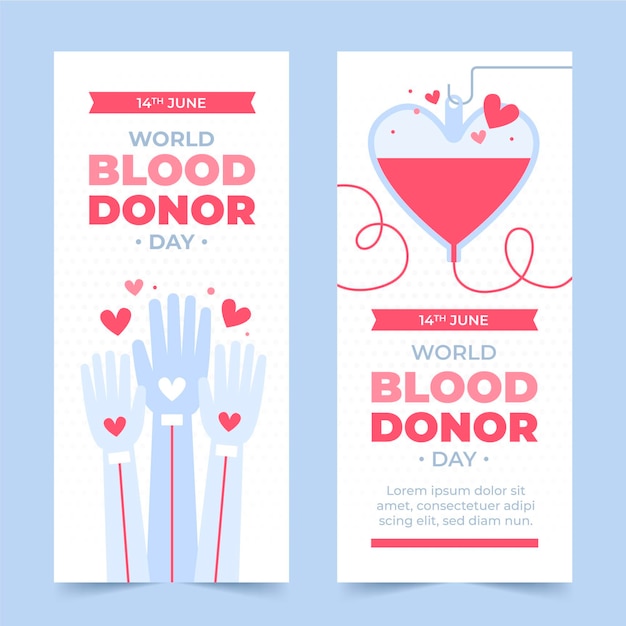 Free vector flat world blood donor day banners set