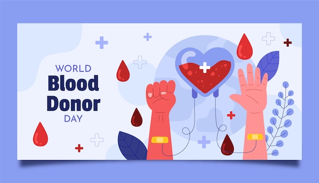 평평한 세계 헌혈자의 날 가로 배너 템플릿