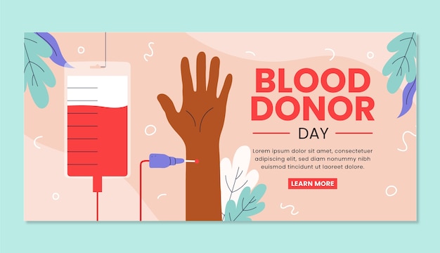 Flat world blood donor day horizontal banner template