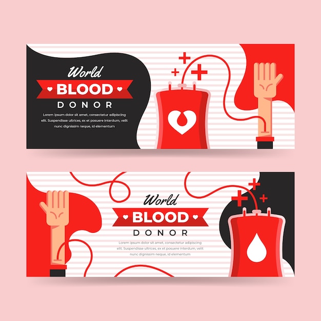 Free vector flat world blood donor day horizontal banners set