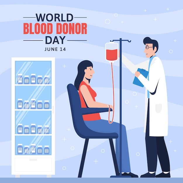 Vettore gratuito illustrazione della giornata mondiale del donatore di sangue piatto