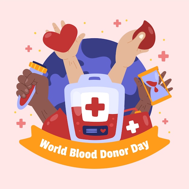 Flat world blood donor day illustration