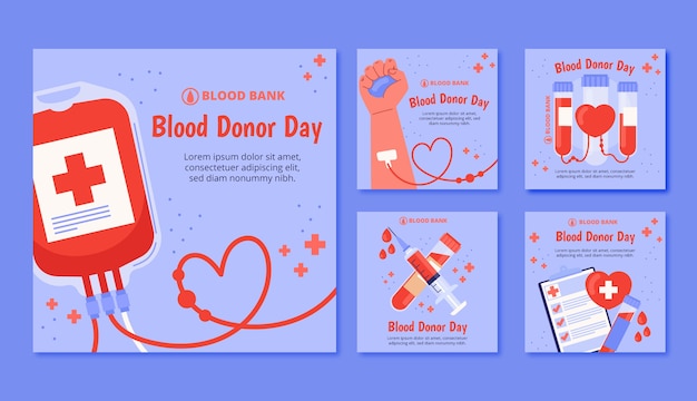 Flat world blood donor day instagram posts collection