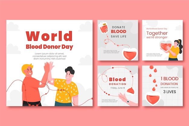 Flat world blood donor day instagram posts collection