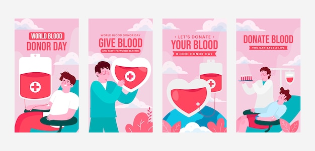 Flat world blood donor day instagram stories collection
