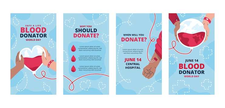 Free Vector flat world blood donor day instagram stories collection