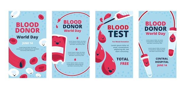 Free vector flat world blood donor day instagram stories collection