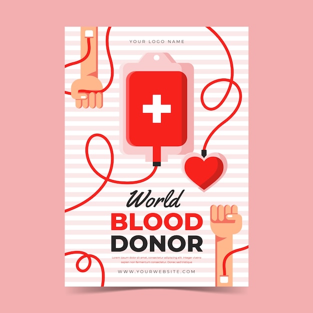 Flat world blood donor day vertical poster template