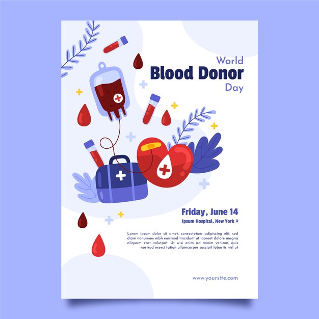 flat world blood donor day vertical poster template