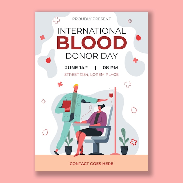 Flat world blood donor day vertical poster template