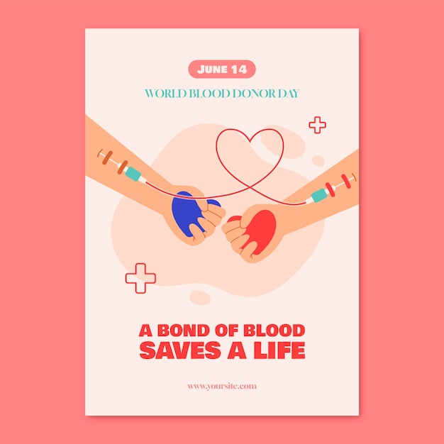 평평한 세계 헌혈자의 날 세로 포스터 템플릿