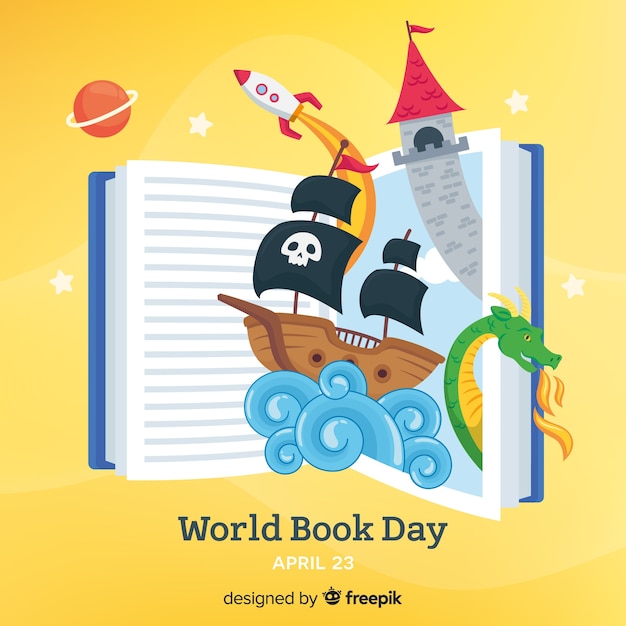 Flat world book day background