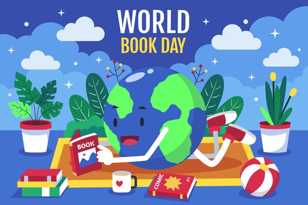 Flat world book day background