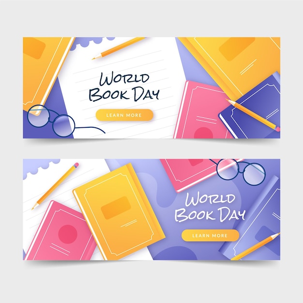 Набор плоских баннеров всемирного дня книги