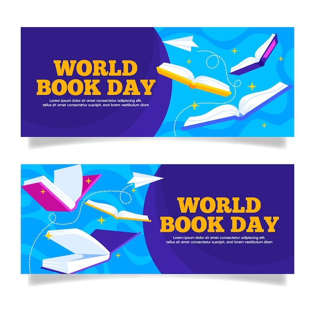 Free vector flat world book day banners set