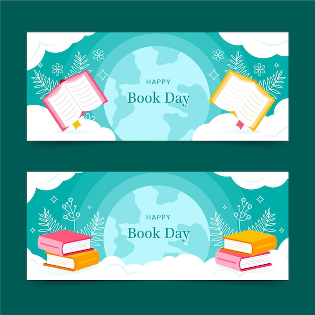 Free vector flat world book day banners set