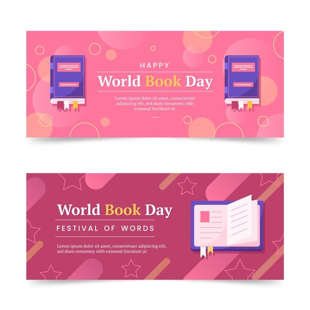 Набор плоских баннеров всемирного дня книги