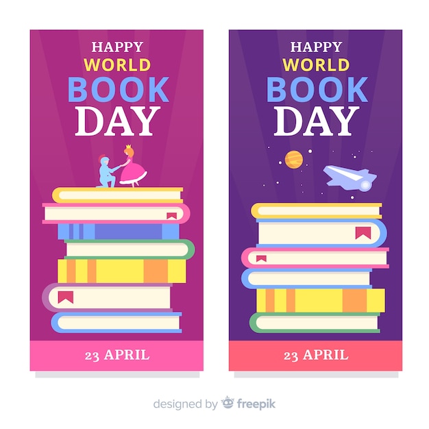 Flat world book day banners